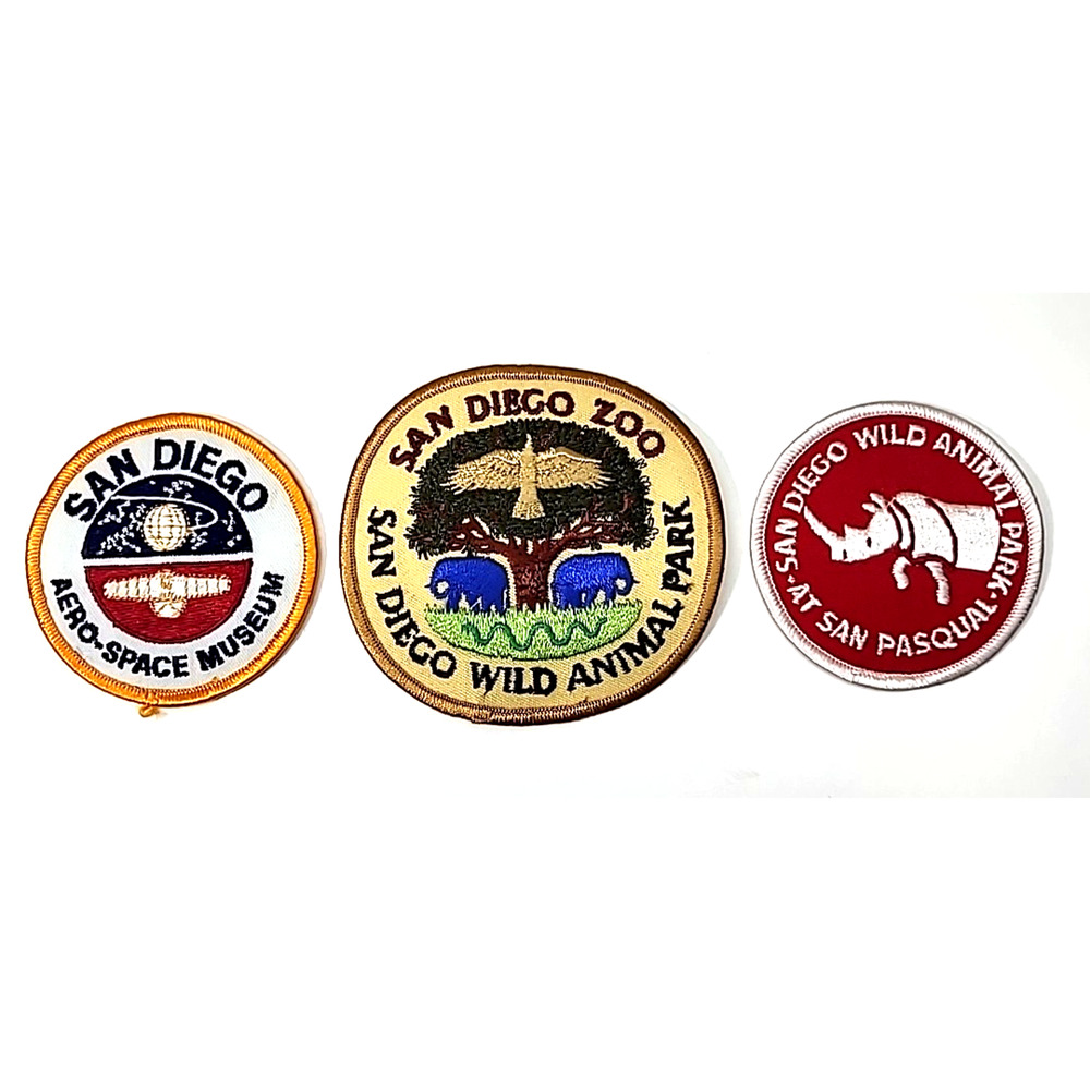 Lot Of 3 Vtg San Diego‎ Sew-On Patches-Wild Animal Park/Zoo-Aero-Space Museum